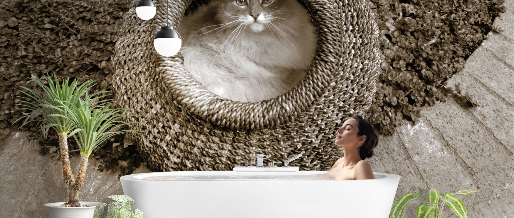 Whimsical resonance shines in Cat In The Basket Wallpaper through playful feline motifs, enriching bedrooms or lounges with atmosphere enriched by cultural resonance, lively refinement, and timeless charm, shaping interiors into joyful artistic spaces fil