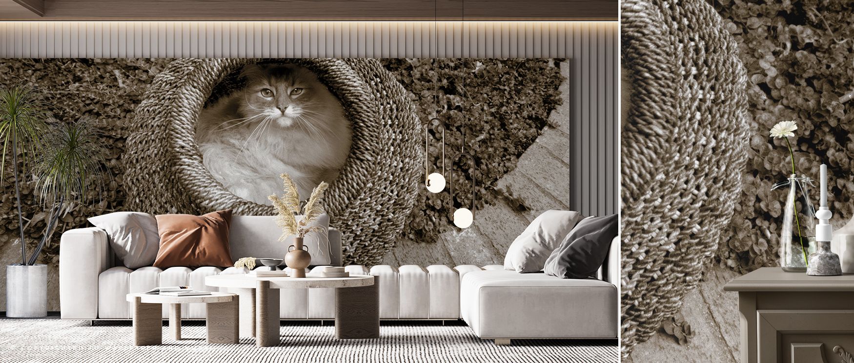Serenity appears in Cat In The Basket Wallpaper across whimsical tones, enriching bedrooms or lounges with atmosphere enriched by cultural resonance, playful refinement, and timeless resonance, nurturing interiors into balanced environments filled with ch