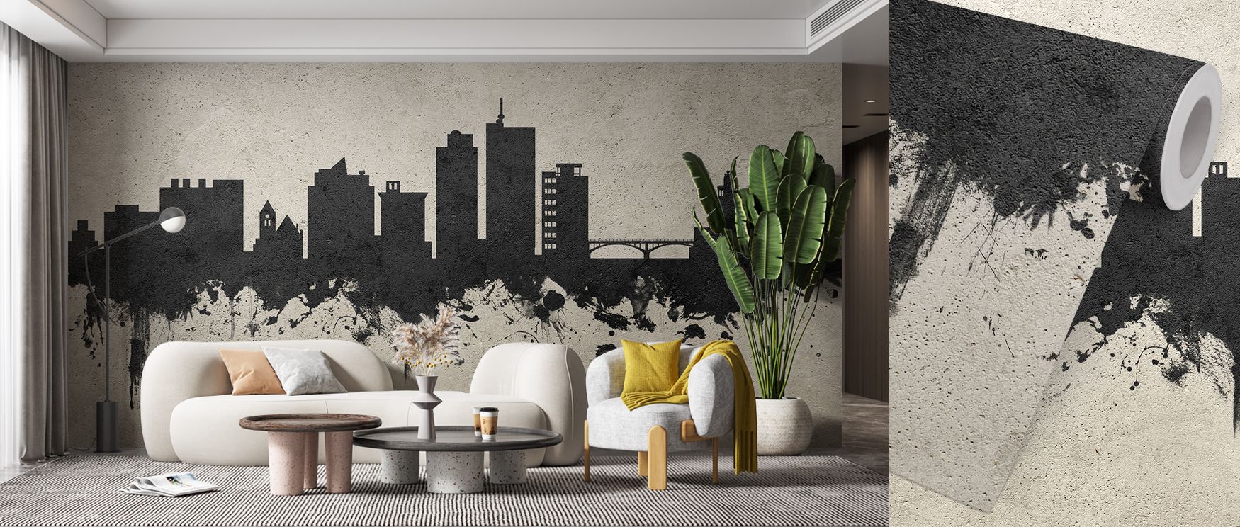 Elegance thrives in Cedar Rapids Iowa Skyline Concrete Wallpaper through textured presence, enriching living rooms or lounges with atmosphere enriched by cultural resonance, heritage resonance, and timeless refinement, turning interiors into poised enviro