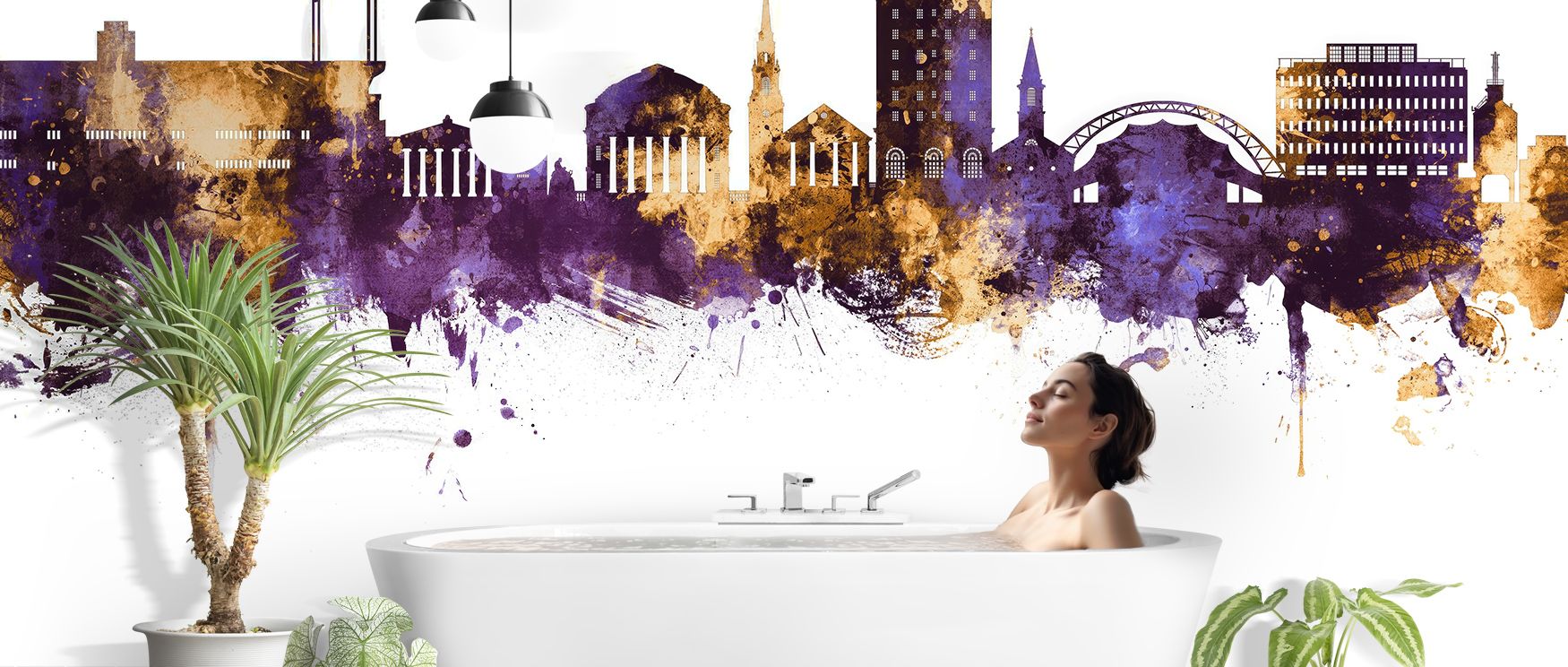 Serenity emerges in Charlottesville Virginia Skyline Purple & Gold Wallpaper across softened silhouettes, enriching bedrooms or lounges with atmosphere enriched by cultural resonance, heritage refinement, and timeless resonance, nurturing interiors into b