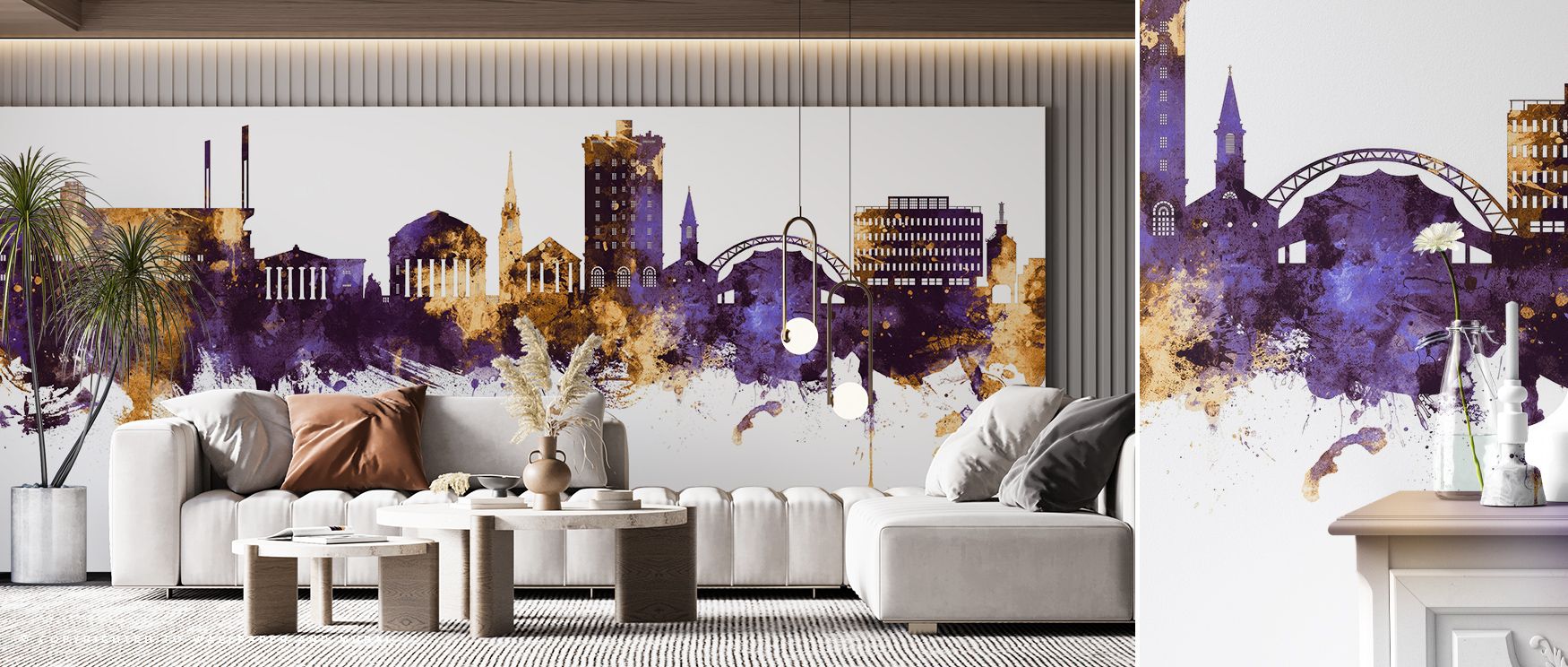 Elegance appears in Charlottesville Virginia Skyline Purple & Gold Wallpaper through luminous presence, enriching bedrooms or dining rooms with atmosphere enriched by cultural resonance, heritage refinement, and timeless resonance, transforming interiors 