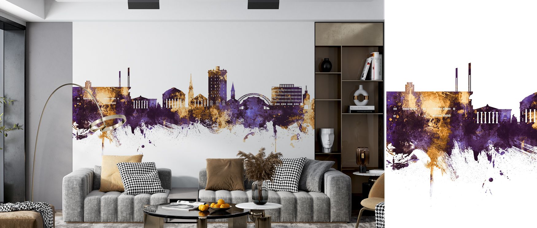 Balance radiates in Charlottesville Virginia Skyline Purple & Gold Wallpaper across radiant tones, enriching lounges or bedrooms with atmosphere enriched by cultural resonance, luminous resonance, and timeless sophistication, shaping interiors into poised
