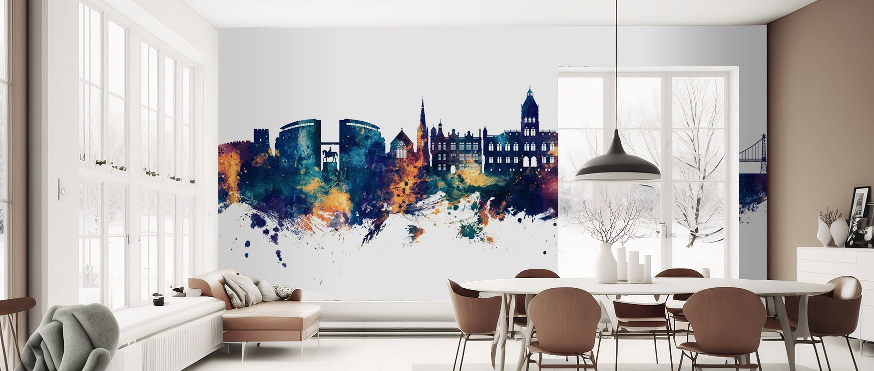Luminous artistry thrives in Chester England Skyline Blue & Bronze Wallpaper through radiant tones, enriching bedrooms or lounges with atmosphere enriched by cultural resonance, refined elegance, and timeless charm, nurturing interiors into poised artisti