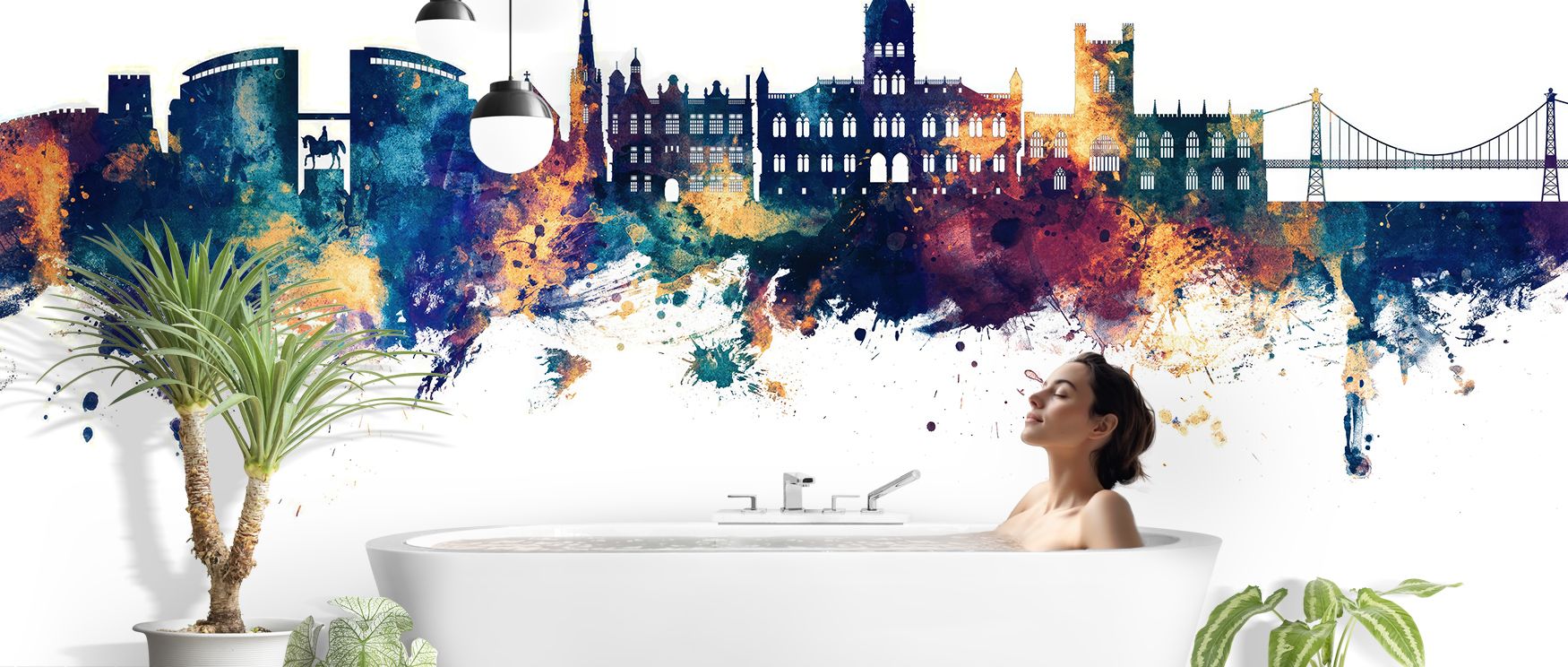 Heritage grounding shines in Chester England Skyline Blue & Bronze Wallpaper through bronze accents, enriching lounges or dining rooms with atmosphere enriched by cultural resonance, luminous refinement, and timeless resonance, creating interiors into poi