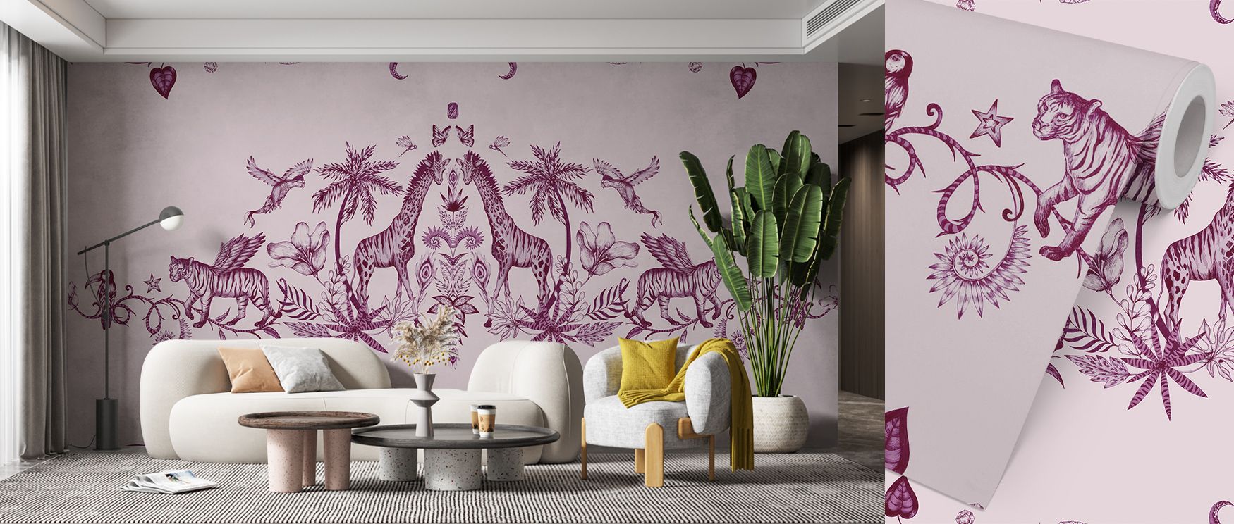Whimsy develops in Chimera Animals, Pink Wallpaper through imaginative motifs, enriching lounges or dining rooms with atmosphere enriched by cultural resonance, playful refinement, and timeless sophistication, shaping interiors into balanced artistic envi