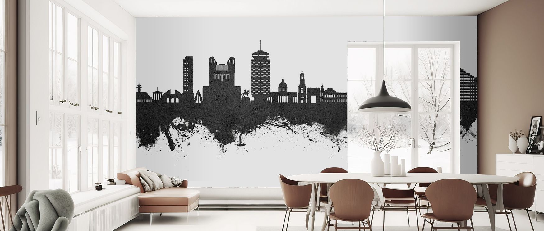 Balance flows in Chisinau Moldova Skyline Black & White Wallpaper through softened skyline tones, enriching bedrooms or living rooms with atmosphere enriched by cultural resonance, historical resonance, and timeless refinement, shaping interiors into heri