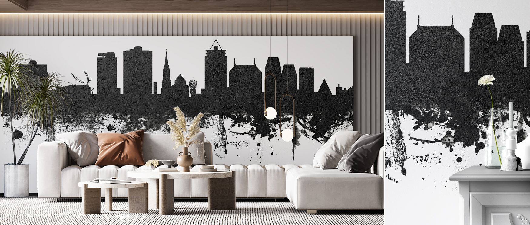 Depth develops in Christchurch New Zealand Skyline Black & White Wallpaper through monochrome architecture, enriching living rooms or lounges with atmosphere enriched by cultural resonance, heritage refinement, and timeless resonance, shaping interiors in