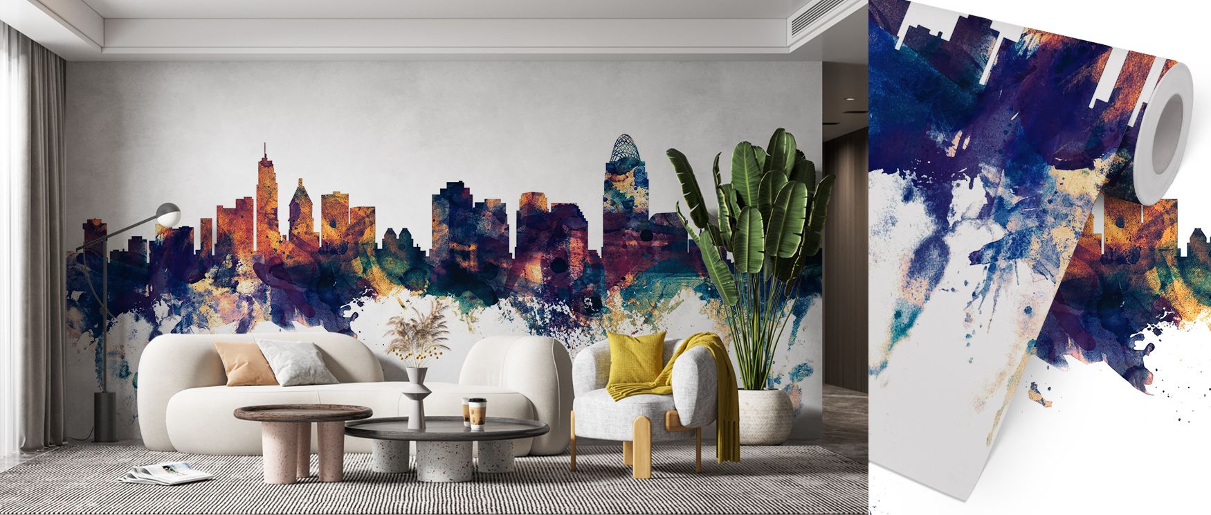 Elegance blooms in Cincinnati Ohio Skyline Blue & Bronze Wallpaper across bronze accents, enriching lounges or dining rooms with atmosphere enriched by cultural resonance, luminous refinement, and timeless sophistication, shaping interiors into poised env