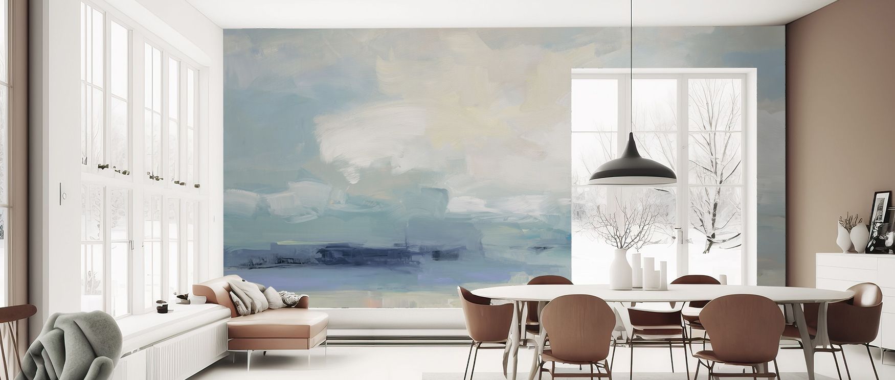 Calmness blooms in Cloudy Water Wallpaper through softened contours, enriching bedrooms or dining rooms with atmosphere enriched by cultural resonance, refined charm, and timeless resonance, creating interiors into soothing artistic spaces. 
