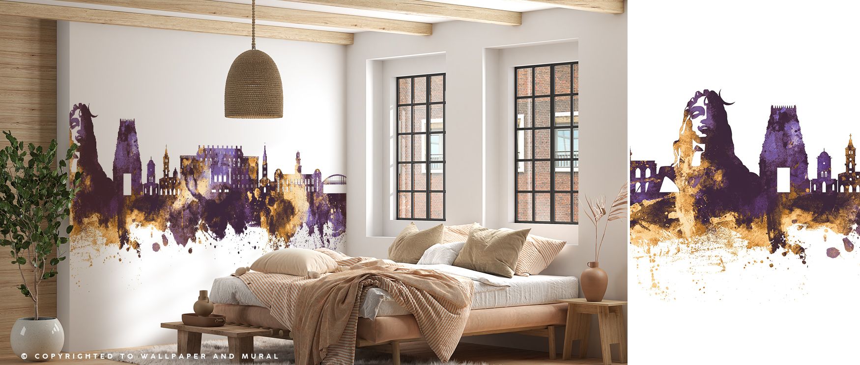 Heritage grounding shines in Coimbatore India Skyline Purple & Gold Wallpaper across purple silhouettes, surrounding living rooms or bedrooms with atmosphere enriched by cultural resonance, luminous refinement, and timeless resonance, nurturing interiors 
