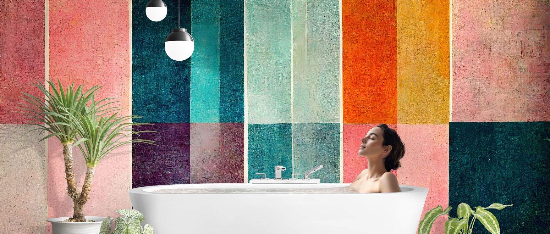 Bold resonance thrives in Color Block Study Repeat Wallpaper through rhythmic motifs, enriching bedrooms or lounges with atmosphere enriched by cultural resonance, vibrant refinement, and timeless sophistication, shaping interiors into poised artistic env