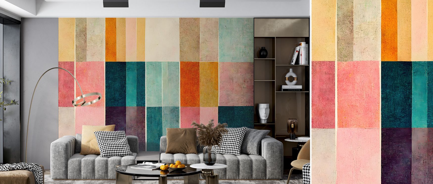 Serenity develops in Color Block Study Repeat Wallpaper across rhythmic geometry, enriching bedrooms or living rooms with atmosphere enriched by cultural resonance, vibrant refinement, and timeless sophistication, nurturing interiors into calm artistic sp