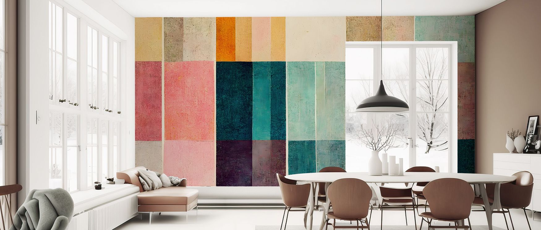 Permanence radiates in Color Block Study Repeat Wallpaper through geometric blocks, enriching bedrooms or dining spaces with atmosphere enriched by cultural resonance, vibrant refinement, and timeless resonance, transforming interiors into poised artistic