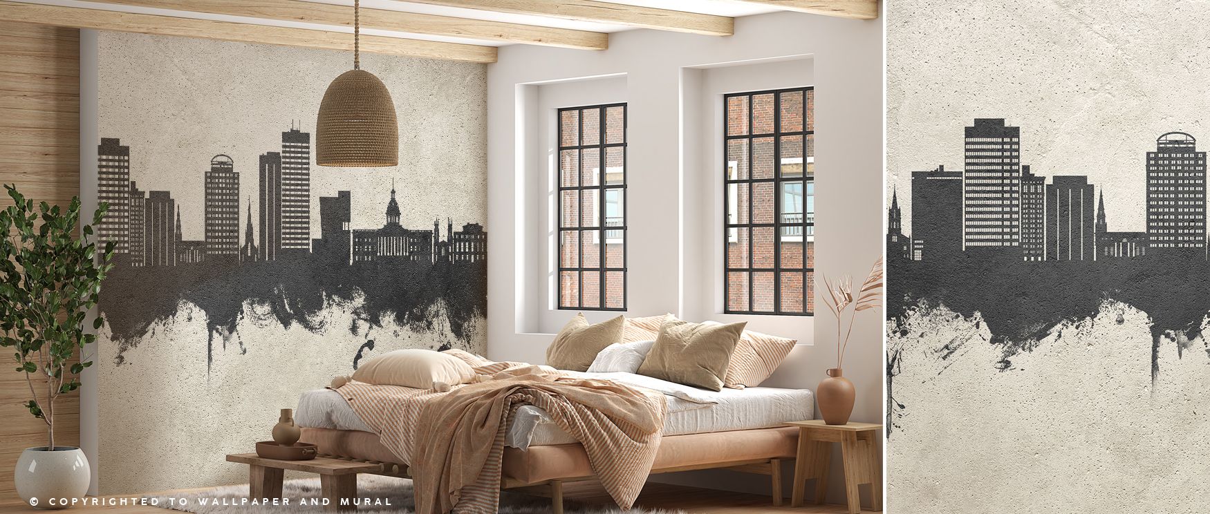 Skyline resonance develops in Columbia South Carolina Skyline Concrete Wallpaper through softened tones, surrounding living rooms or bedrooms with atmosphere enriched by cultural resonance, historical resonance, and timeless charm, nurturing interiors int