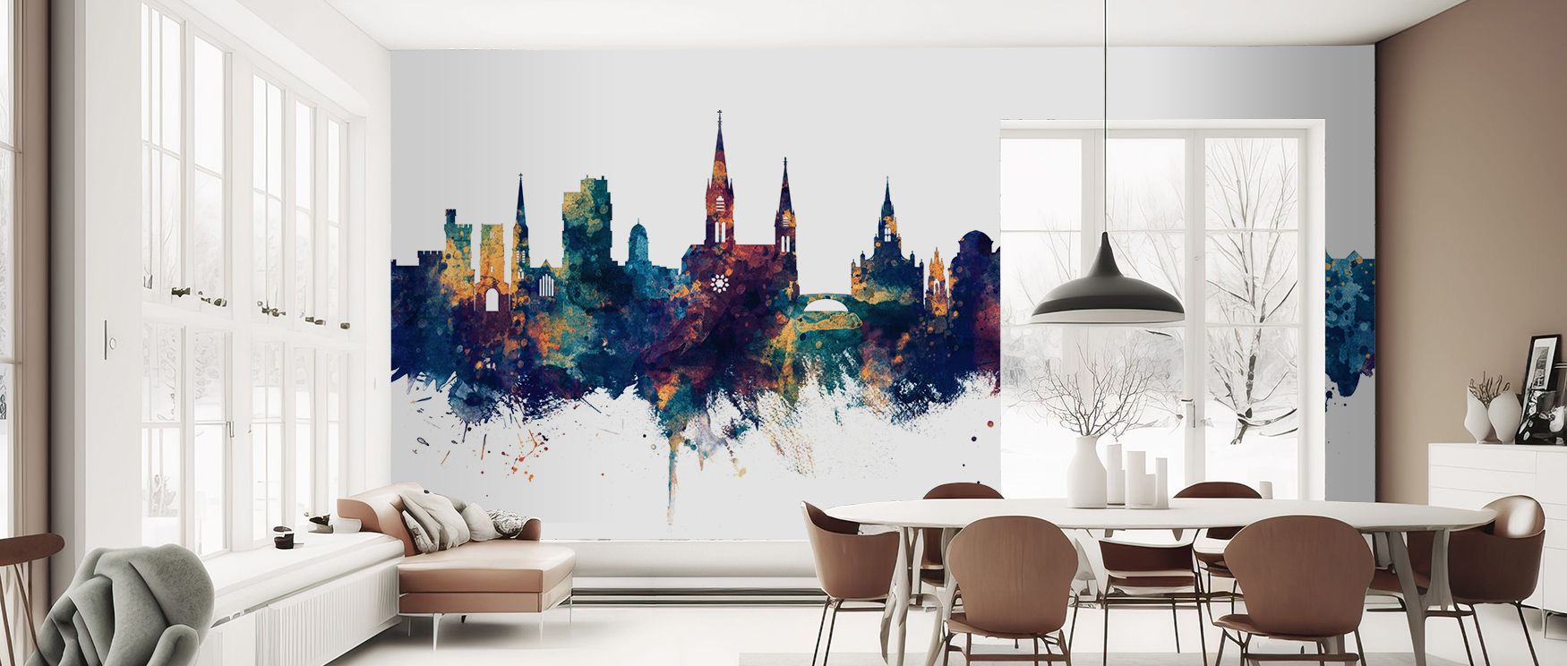 Depth builds in Cork Ireland Skyline Blue & Bronze Wallpaper through glowing tones, enriching bedrooms or living rooms with atmosphere enriched by cultural resonance, luminous refinement, and timeless resonance, creating interiors filled with heritage bal