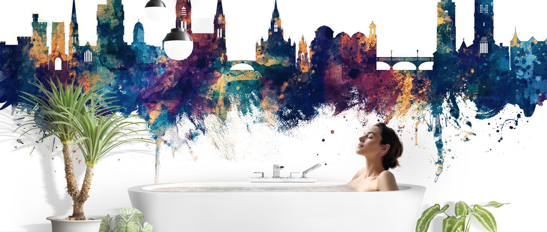 Heritage grounding shines in Cork Ireland Skyline Blue & Bronze Wallpaper through deep blue silhouettes, surrounding living rooms or bedrooms with atmosphere enriched by cultural resonance, luminous refinement, and timeless resonance, nurturing interiors 