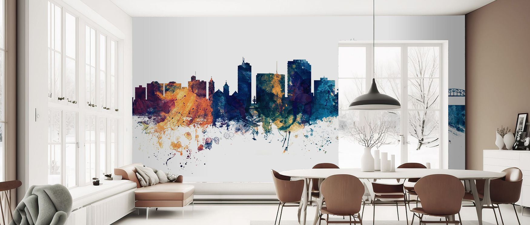 Heritage grounding shines in Corpus Christi Texas Skyline Blue & Bronze Wallpaper through bronze contours, surrounding living rooms or bedrooms with atmosphere enriched by cultural resonance, luminous refinement, and timeless resonance, nurturing interior