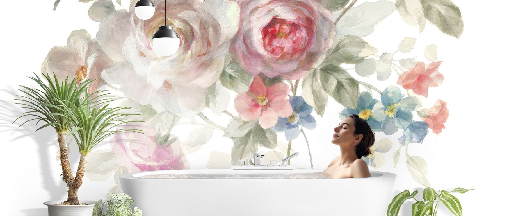 Floral resonance thrives in Cottage Garden on White Wallpaper through delicate blossoms, enriching bedrooms or lounges with atmosphere enriched by cultural resonance, floral refinement, and timeless charm, shaping interiors into poised artistic spaces fil