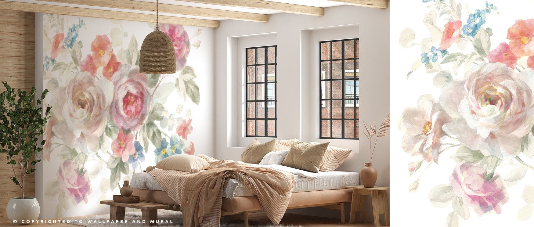 Botanical charm blooms in Cottage Garden on White Wallpaper through white-toned layers, surrounding living rooms or bedrooms with atmosphere enriched by cultural resonance, floral refinement, and timeless resonance, nurturing interiors into poetic artisti