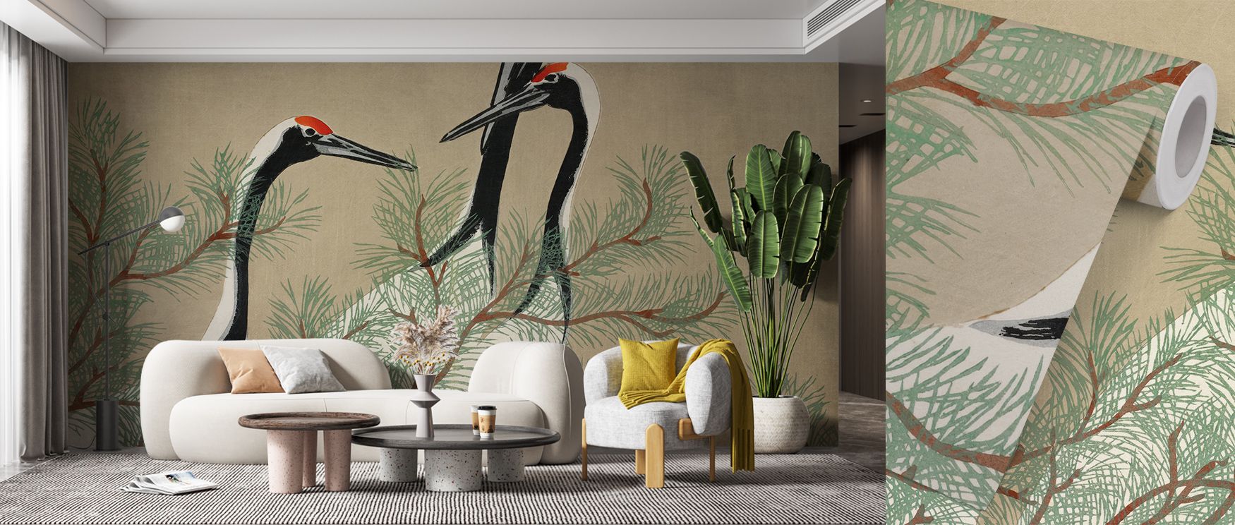 Harmony develops in Cranes From Momoyogusa Wallpaper through flowing silhouettes, enriching lounges or dining rooms with atmosphere enriched by cultural resonance, artistic refinement, and timeless sophistication, shaping interiors into balanced artistic 