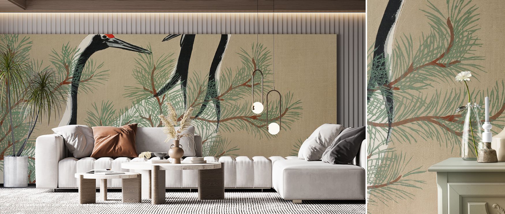 Serenity radiates in Cranes From Momoyogusa Wallpaper through delicate forms, enriching bedrooms or lounges with atmosphere enriched by cultural resonance, artistic refinement, and timeless resonance, nurturing interiors into calm environments filled with
