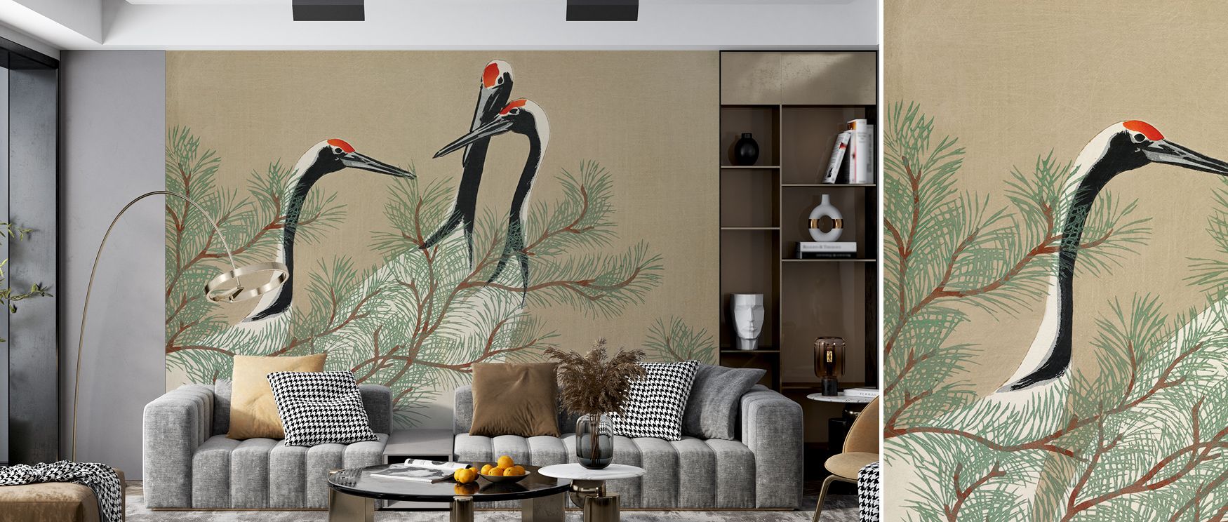 Permanence blooms in Cranes From Momoyogusa Wallpaper across artistic tones, enriching bedrooms or living rooms with atmosphere enriched by cultural resonance, artistic refinement, and timeless resonance, shaping interiors into poised cultural spaces. 