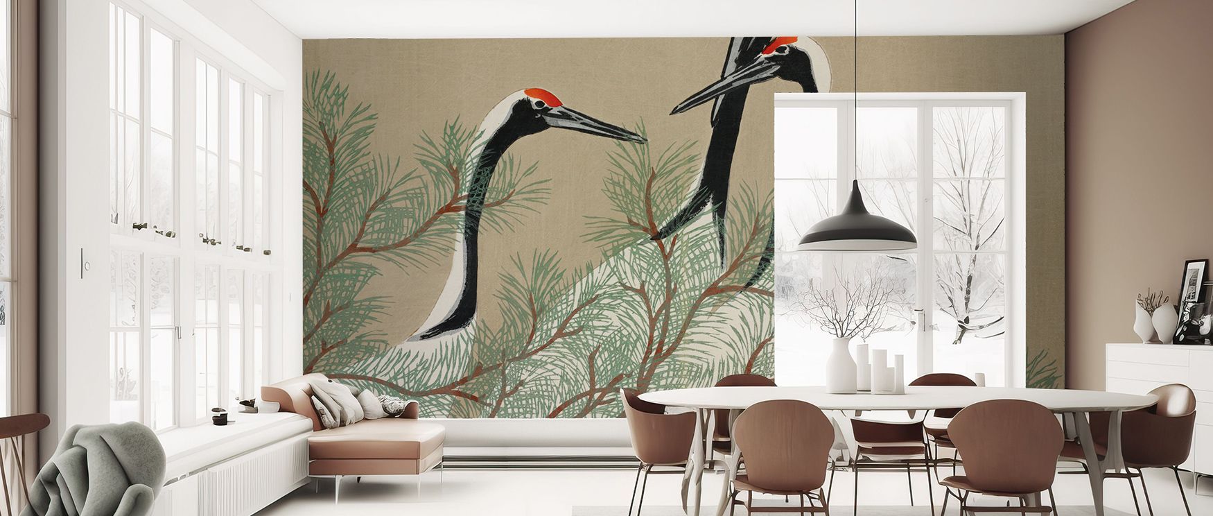 Depth reflects in Cranes From Momoyogusa Wallpaper through detailed crane imagery, enriching bedrooms or dining rooms with atmosphere enriched by cultural resonance, artistic refinement, and timeless resonance, creating interiors into poised artistic expr