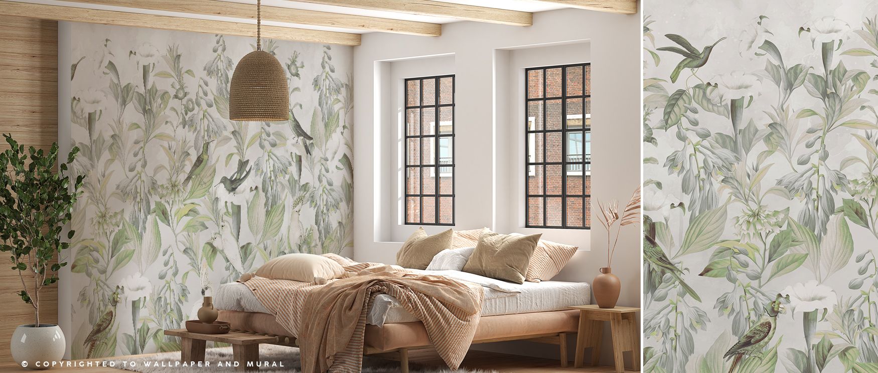 Floral elegance blooms in Datura Green Wallpaper through softened blossoms, surrounding living rooms or bedrooms with atmosphere enriched by cultural resonance, floral refinement, and timeless resonance, nurturing interiors into poised cultural spaces fil