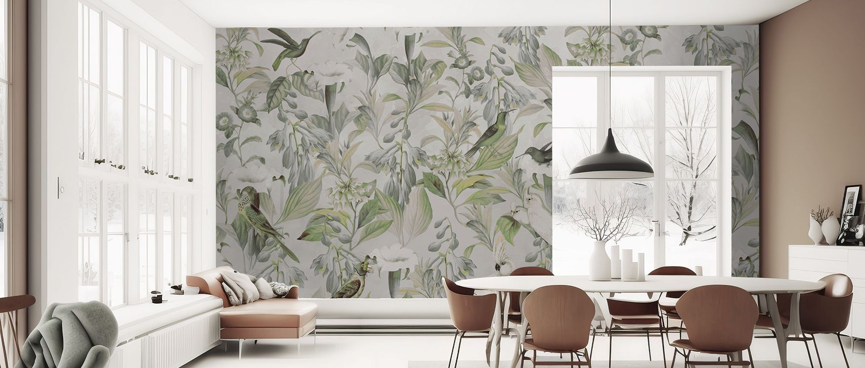 Depth blooms in Datura Green Wallpaper through luminous blossoms, enriching lounges or bedrooms with atmosphere enriched by cultural resonance, floral refinement, and timeless resonance, nurturing interiors into poised floral expressions. 