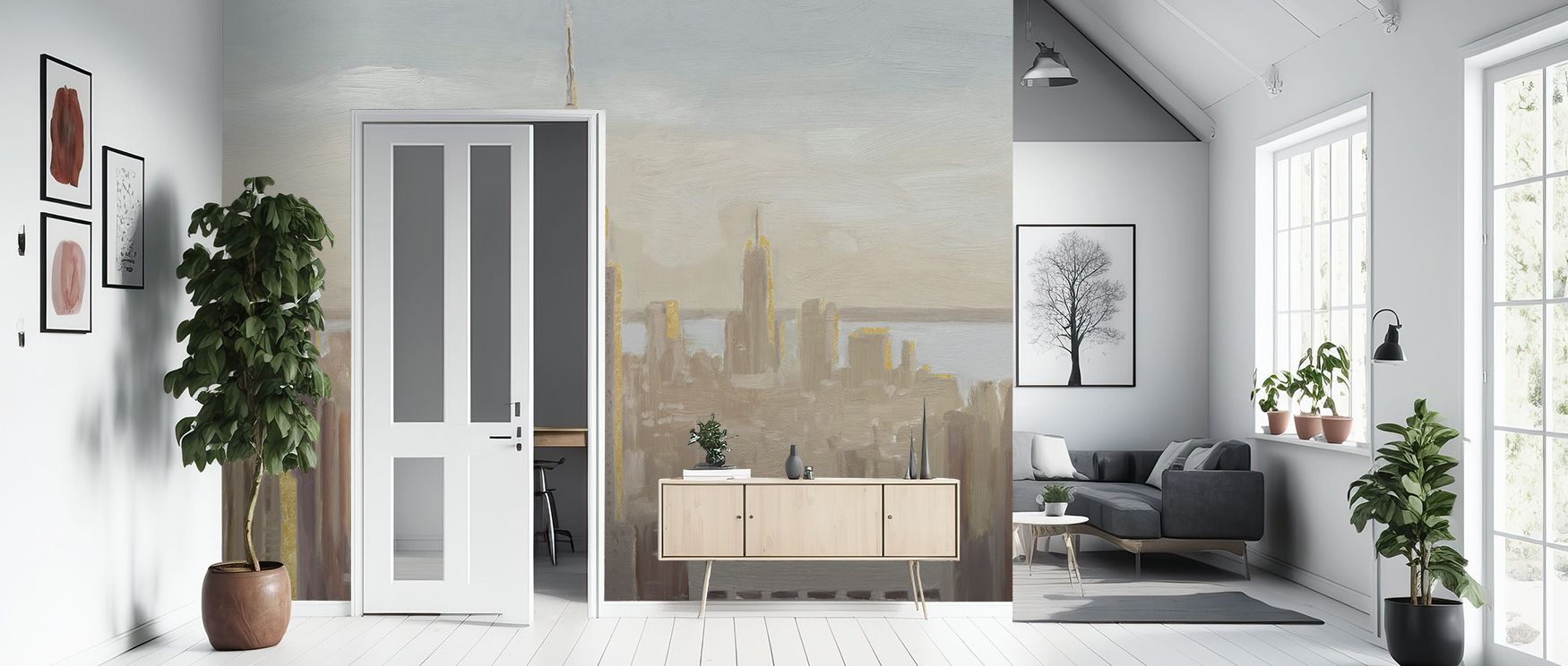 Serenity reflects in Downtown Dawn Wallpaper through softened urban tones, enriching bedrooms or lounges with atmosphere enriched by cultural resonance, urban refinement, and timeless resonance, nurturing interiors into poised artistic spaces filled with 