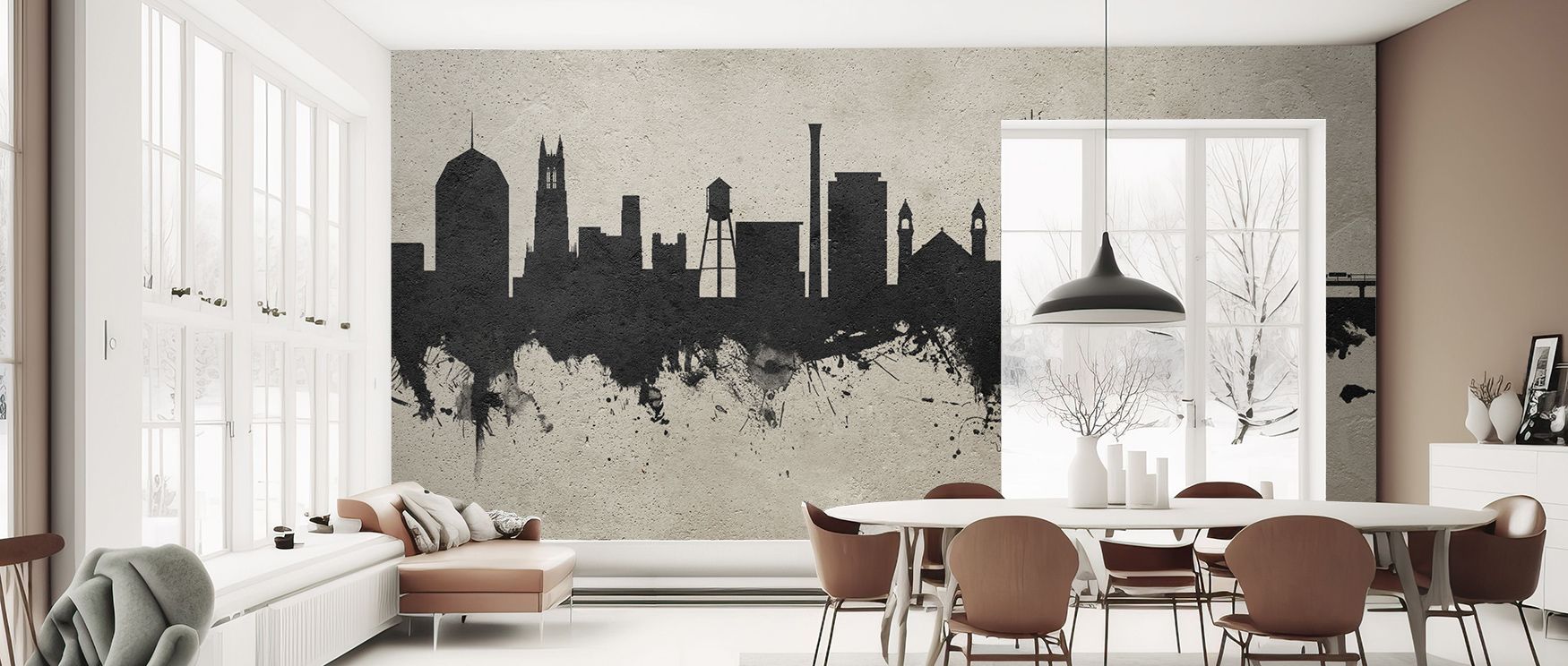 Grandeur thrives in Durham North Carolina Skyline Concrete Wallpaper across concrete tones, enriching bedrooms or dining rooms with atmosphere enriched by cultural resonance, heritage refinement, and timeless resonance, creating interiors into poised arti