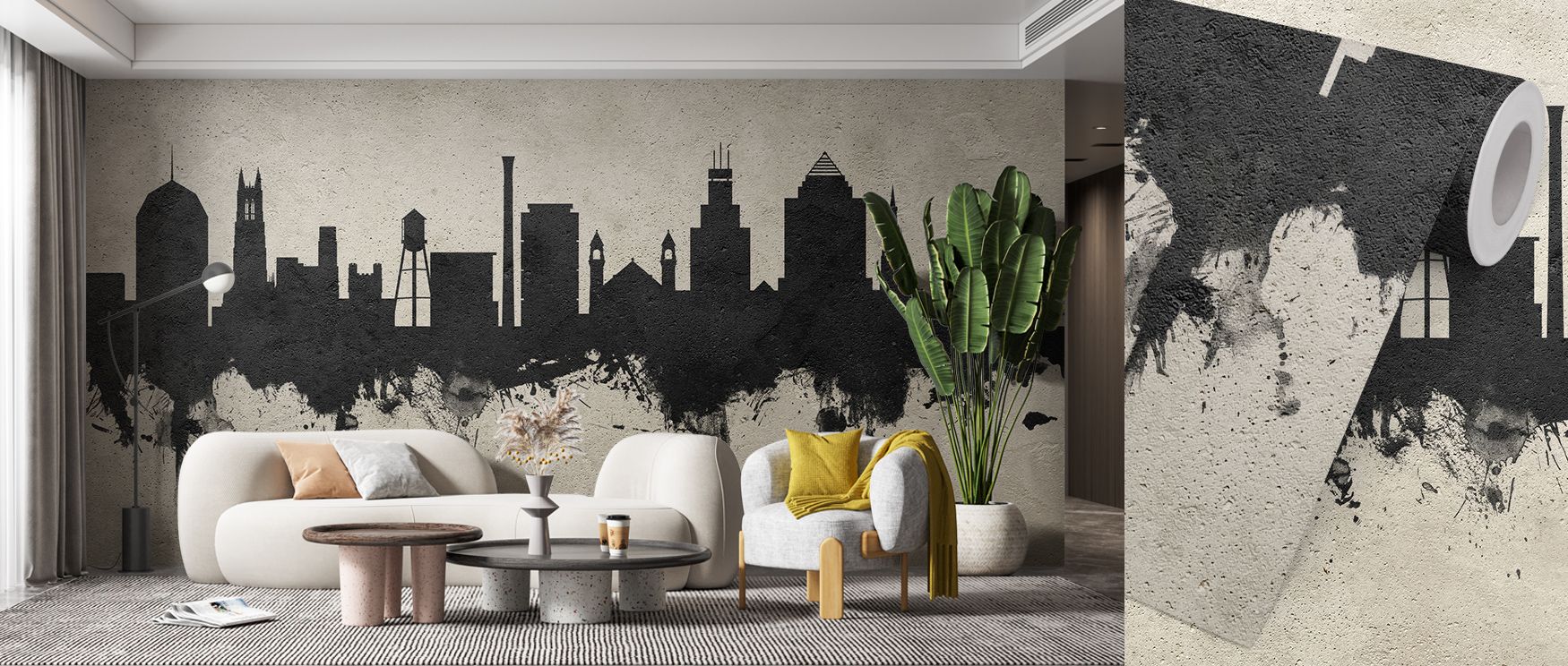 Skyline grounding develops in Durham North Carolina Skyline Concrete Wallpaper across concrete details, surrounding living rooms or bedrooms with atmosphere enriched by cultural resonance, heritage refinement, and timeless resonance, nurturing interiors i