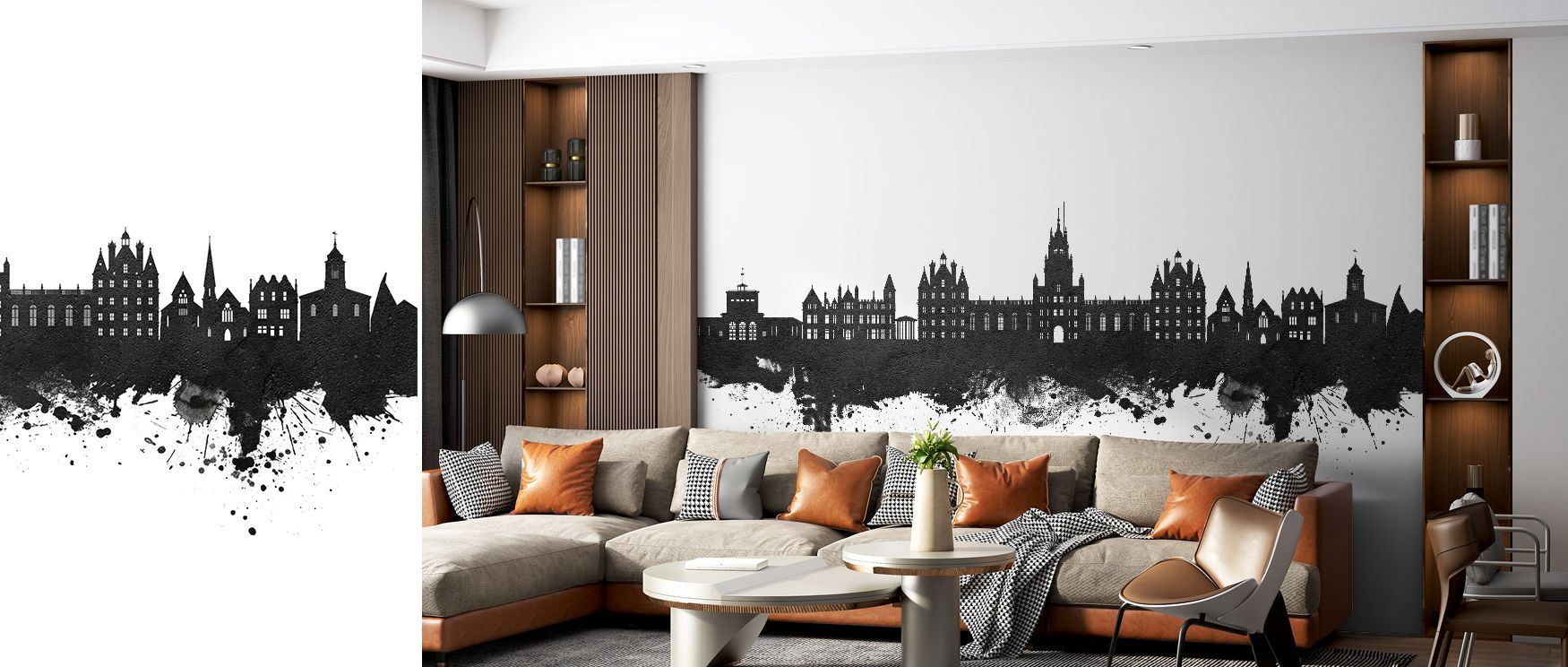 Permanence builds in Egham England Skyline Black & White Wallpaper across layered details, enriching bedrooms or living rooms with atmosphere enriched by cultural resonance, heritage refinement, and timeless resonance, shaping interiors into poised artist