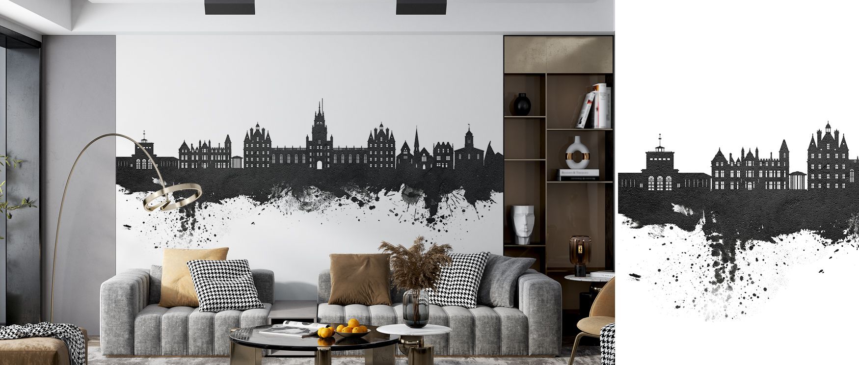 Atmosphere flourishes in Egham England Skyline Black & White Wallpaper through monochrome tones, enriching bedrooms or lounges with atmosphere enriched by cultural resonance, heritage refinement, and timeless sophistication, shaping interiors into poised 