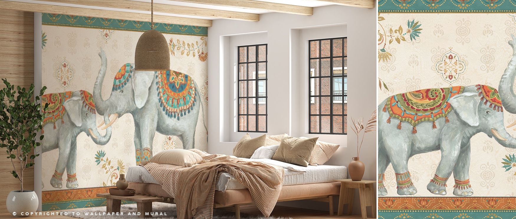 Grandeur blooms in Elephant Walk I Wallpaper through majestic silhouettes, enriching lounges or dining rooms with atmosphere enriched by cultural resonance, natural refinement, and timeless artistry, shaping interiors into poised cultural environments. 