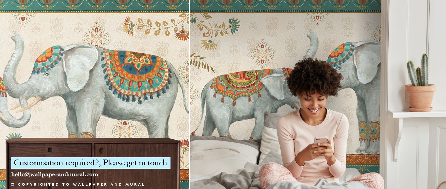 Serenity reflects in Elephant Walk I Wallpaper through softened tones, enriching bedrooms or lounges with atmosphere enriched by cultural resonance, natural refinement, and timeless resonance, nurturing interiors into poised artistic spaces. 