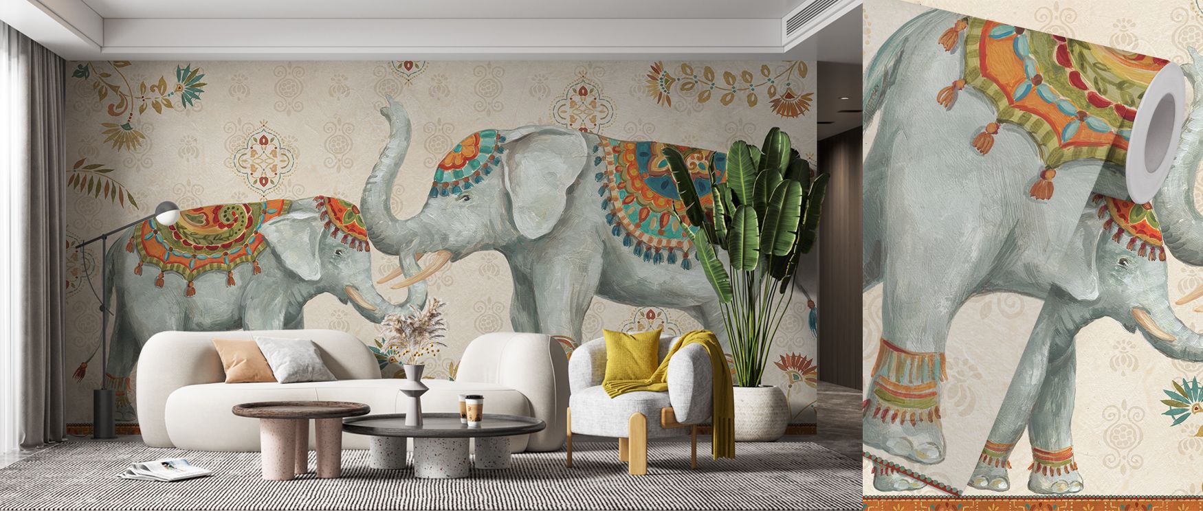 Depth thrives in Elephant Walk I Wallpaper through layered tones, enriching bedrooms or dining rooms with atmosphere enriched by cultural resonance, natural refinement, and timeless resonance, creating interiors into poised artistic spaces filled with cal