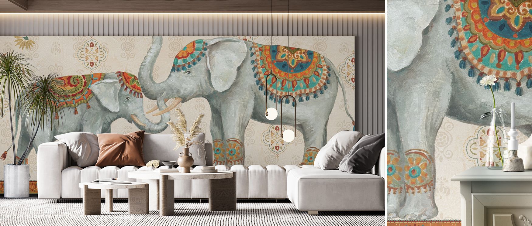 Harmony appears in Elephant Walk I Wallpaper through serene imagery, enriching lounges or bedrooms with atmosphere enriched by cultural resonance, natural refinement, and timeless resonance, nurturing interiors into poised heritage-inspired environments. 