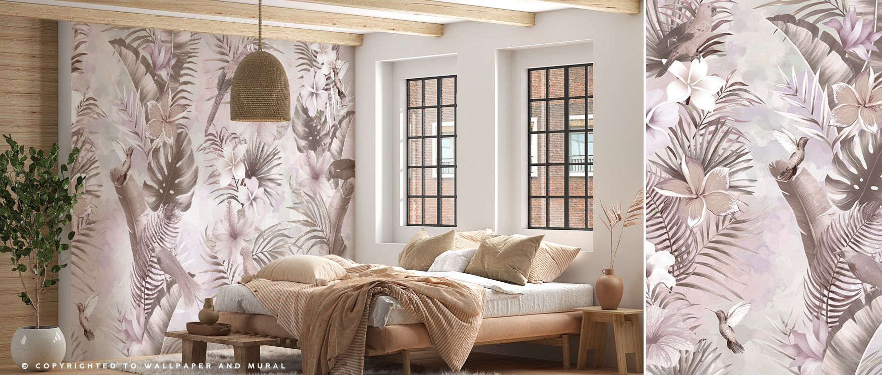 The Exotic Vibes Tropical Paradise Wallpaper conveys balance, as greenery and vibrant details highlight natural rhythm. Its tones enrich interiors with calm elegance. Bedrooms, offices, or living rooms glow with sophistication, filled with timeless artist