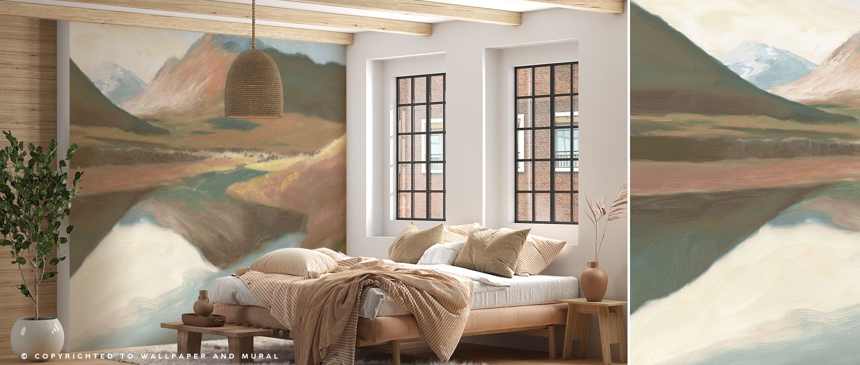 Brisk northern charm flows through Fall High North Wallpaper, as golden foliage radiates among russet undertones. This design uplifts bedrooms or living rooms with seasonal vibrancy, surrounding interiors with freshness, vitality, and elegance inspired by