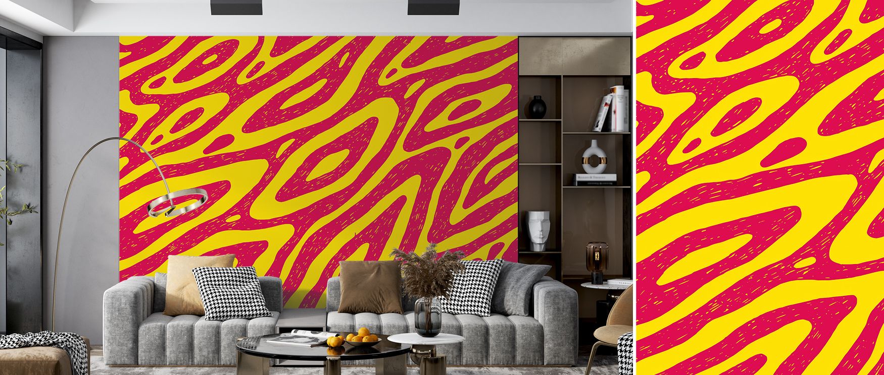 Animated tones define Fantasy Zebra Wallpaper, zebras patterned in glowing hues of coral, teal, and purple. This composition transforms nurseries or playful spaces into joyful interiors filled with creativity, vibrancy, and lively imaginative charm.