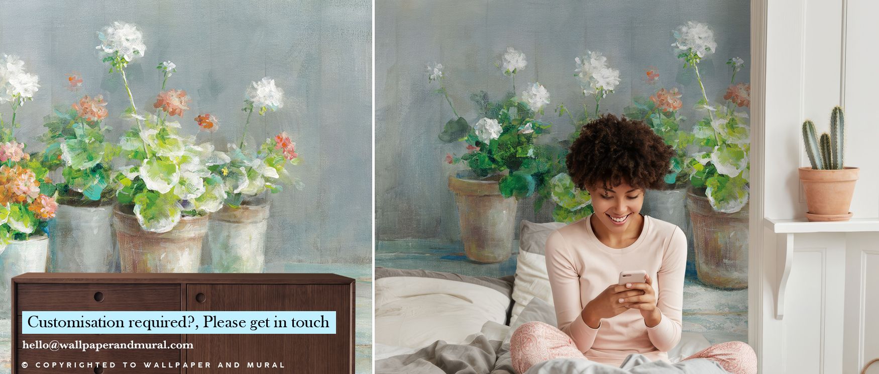 Farmhouse Geranium Wallpaper radiates seasonal energy through blooms of rose and red, layered with green foliage. Interiors such as living rooms or bedrooms glow with floral charm, enriched with countryside warmth and elegant natural balance. 