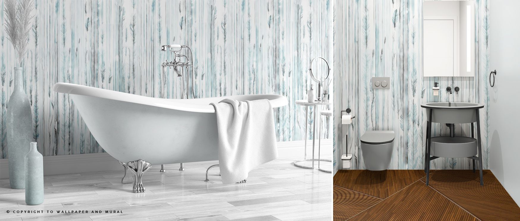 Feathers Melody Teal Wallpaper surrounds interiors with teal brilliance, feathers arranged with delicate structure and natural artistry. Each motif carries subtle detail, enhancing living rooms or offices with atmosphere that balances grounded calm, elega
