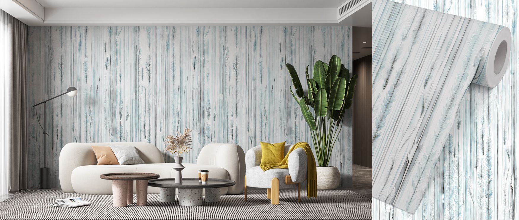 Intricate feather designs bring Feathers Melody Teal Wallpaper to life, their teal brilliance radiating across walls in delicate patterns. This design enriches bedrooms, living rooms, or offices with grounded calm and elegant atmosphere, surrounding inter