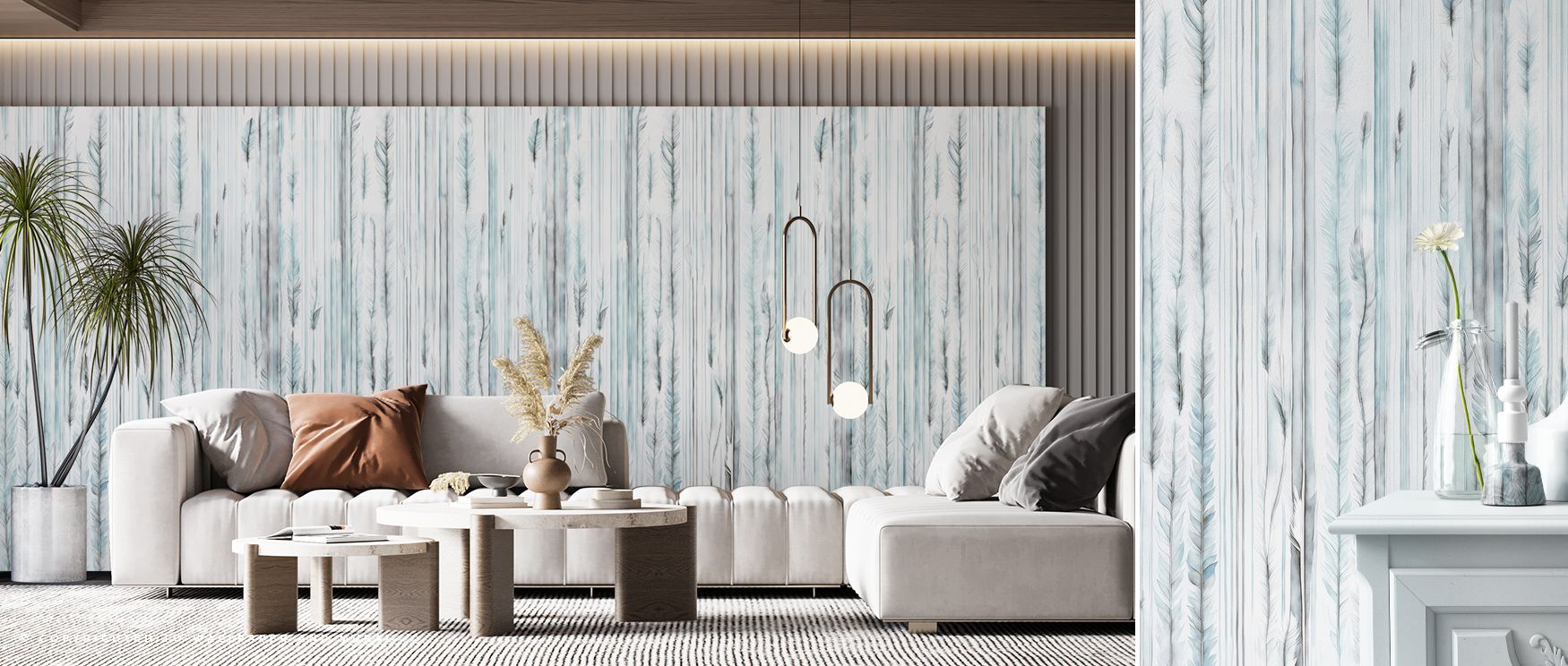 Teal brilliance glows across Feathers Melody Teal Wallpaper, its motifs detailed with delicate artistry. The flowing repetition builds rhythm, enhancing living rooms or bedrooms with natural elegance, grounded charm, and timeless calm. Interiors shine wit