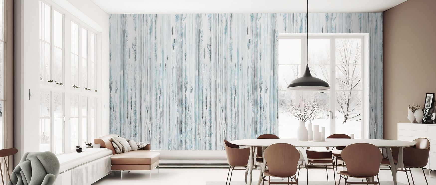 Elegance unfolds in Feathers Melody Teal Wallpaper, its feather motifs arranged in glowing rhythm across teal backgrounds. Interiors like offices or bedrooms are enriched with balance, serenity, and graceful artistry, surrounding walls with natural calm, 