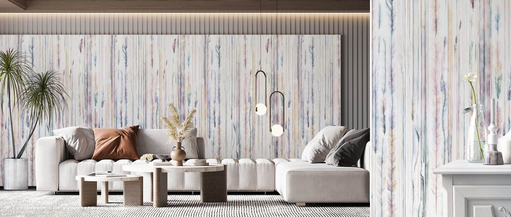 The vibrancy of Feathers Melody Yellow Wallpaper emerges through feather motifs painted in radiant tones. Living rooms or bedrooms glow with positivity, luminous charm, and cheerful detail, filling interiors with uplifting atmosphere and refined artistry 