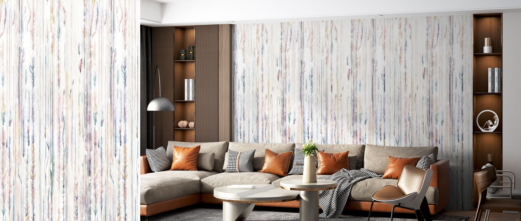 Joyful presence radiates from Feathers Melody Yellow Wallpaper, with feather motifs aligned in rhythmic repetition. This design fills playrooms or living rooms with luminous energy, cheerful artistry, and vibrant mood, enriching interiors with natural cha