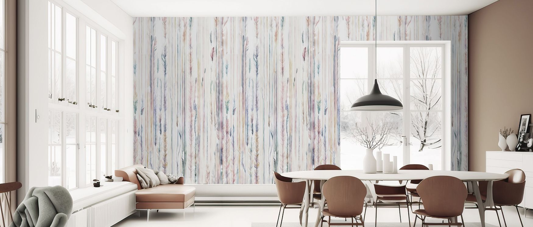 Natural artistry glows in Feathers Melody Yellow Wallpaper, feather details arranged in radiant rhythm. This design enhances living rooms or bedrooms with cheerful atmosphere, luminous charm, and uplifting balance, surrounding interiors with joyful energy