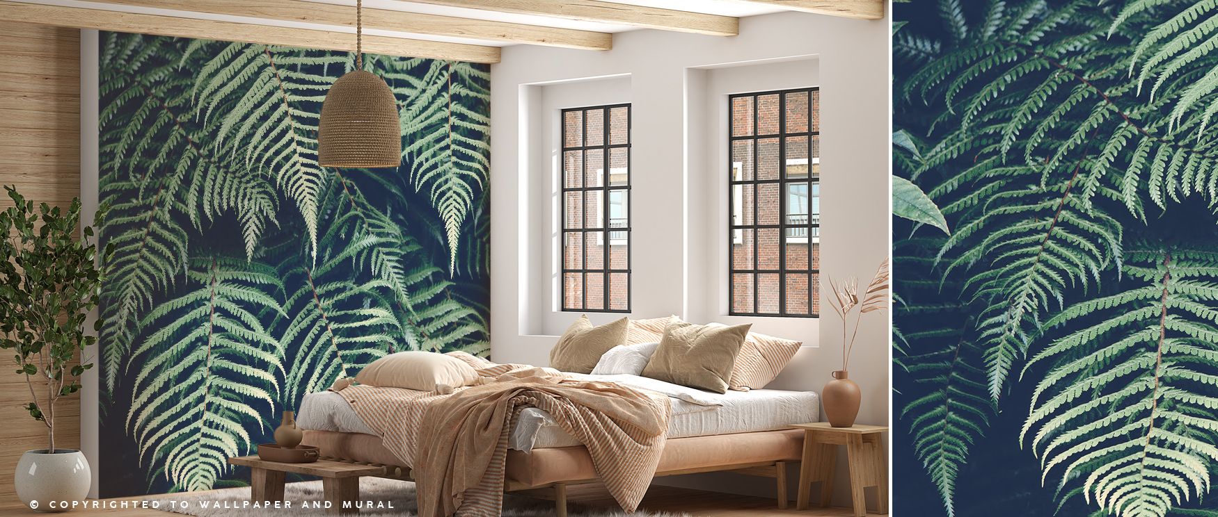 Fern Leaves Wallpaper glows with natural elegance, fronds painted in layered hues that radiate calm. Living rooms or bedrooms shine with botanical artistry, grounded atmosphere, and refined detail, interiors filled with timeless charm and delicate serenit